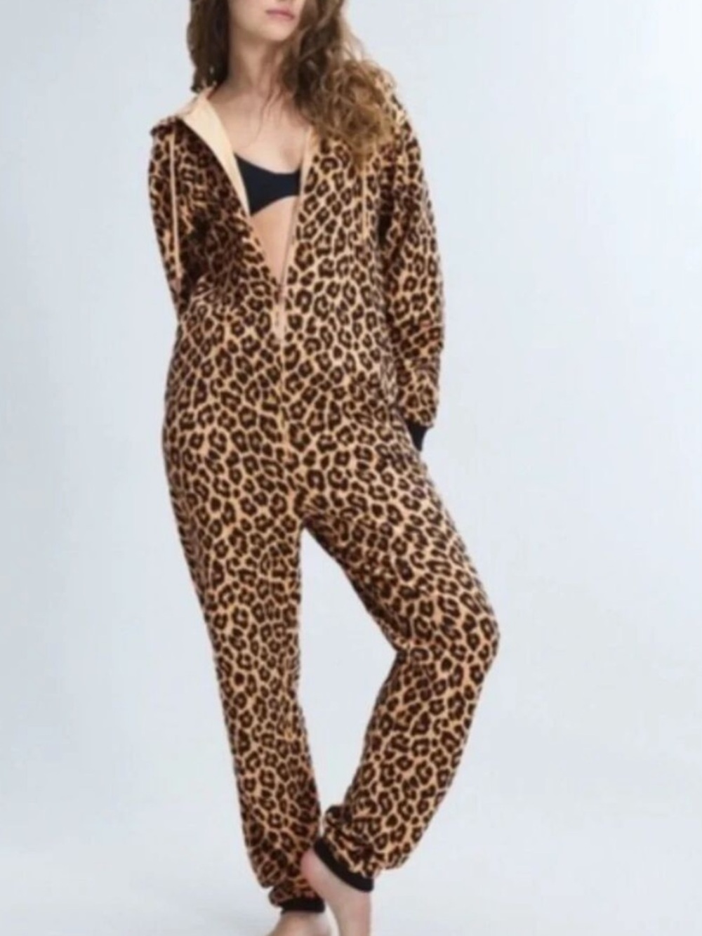 Savage x Fenty Leopard Print Hooded Jumpsuit One Piece Lounge Romper Size L
